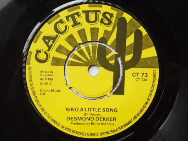 Desmond Dekker Sing A Little Song 7" Cactus CT73 EX 1970s Sing A Little Song/No