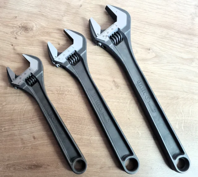 Set of 3 Bahco Adjustable Spanners 8" 8071, 10" 8072, 12" 8073