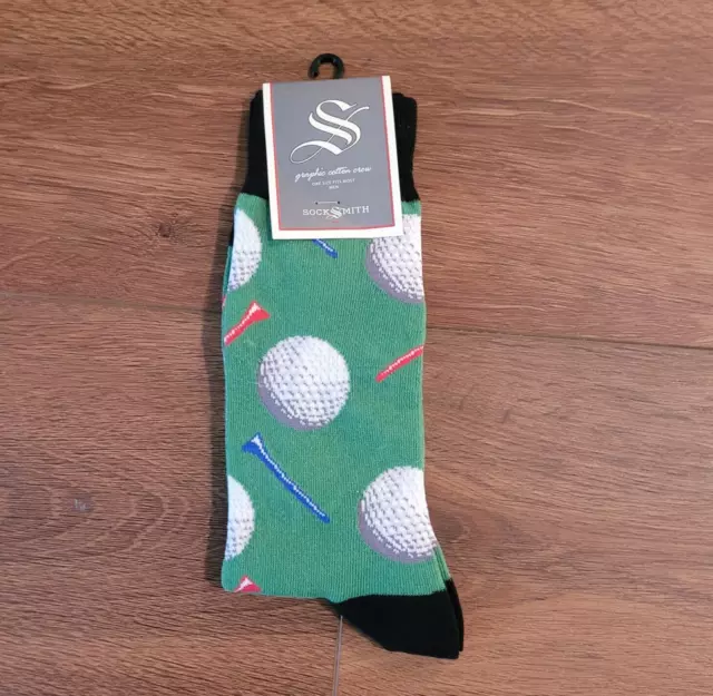 Socksmith Mens Socks Novelty Crew Cut Tee It Up Golf Green Shoe Size 7-12.5