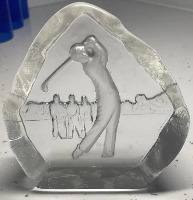 NYBO Golfers Paperweight Swedish Crystal Art Glass Figurine