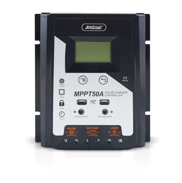 Controlador de carga solar MPPT50A 12-24-48V Controlador batería 2x Pantalla USB 2