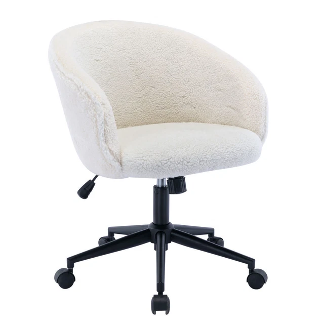 Desk Chair Faux Fur Task Chair; Modern Cute Accent Armchair Swivel Makeup Stool