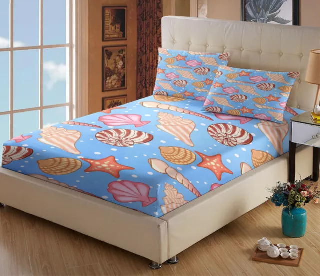 Cartoon Marine Life Kid Bed Decor Fitted Sheet Set Single/Double/Queen/King Size