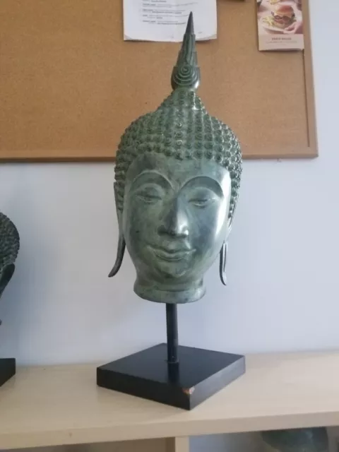 Classic Thai Buddha head in beautiful blue-green petina