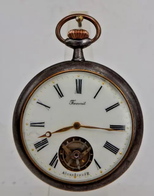 Seltene Militär Taschenuhr Favorit offene Unruhe Eisen Brüniert um 1905 (95301)