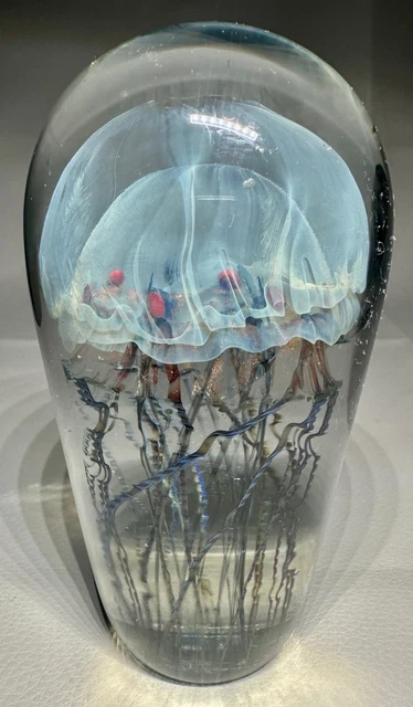 RICHARD RICK SATAVA 5.5" Art Glass Moon Jellyfish Paperweight Sculpture ...