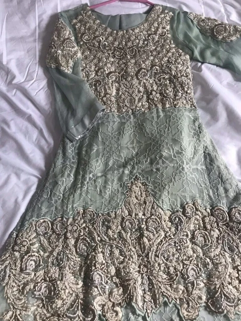 Abito da festa giuramento di nozze pakistano con duppatta e pantaloni design perla