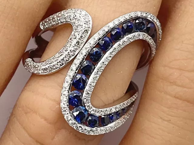Gorgeous EFFY 14K White Gold 1.00+ CTW Sapphires & Diamonds Ring Size 7, 4.3 Gr