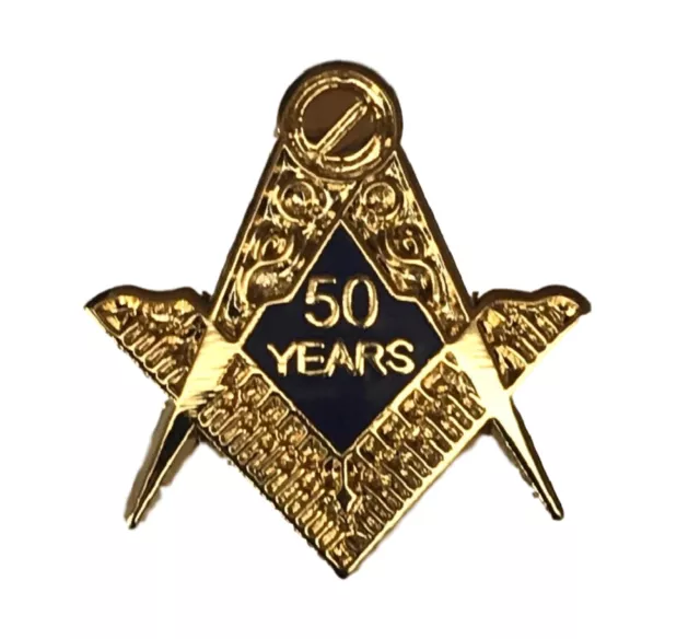 Masonic 50 Years a Mason Enamel Lapel Pin Badge with Gift Pouch