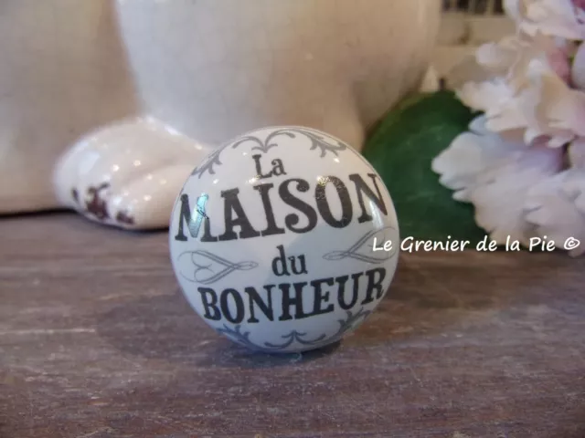bouton de meuble en céramique maison du bonheur porte tiroir style vintage NEUF