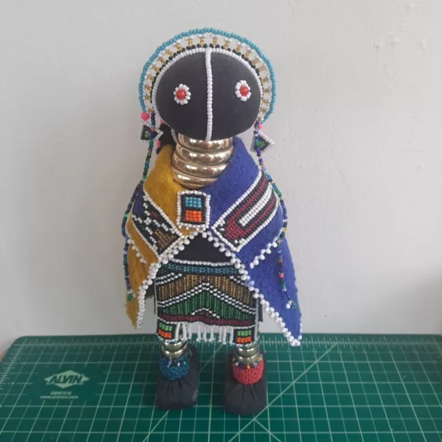 South African Ndebele Beaded Doll & Baby Zulu Folk Art Tribal Hand Made 12"