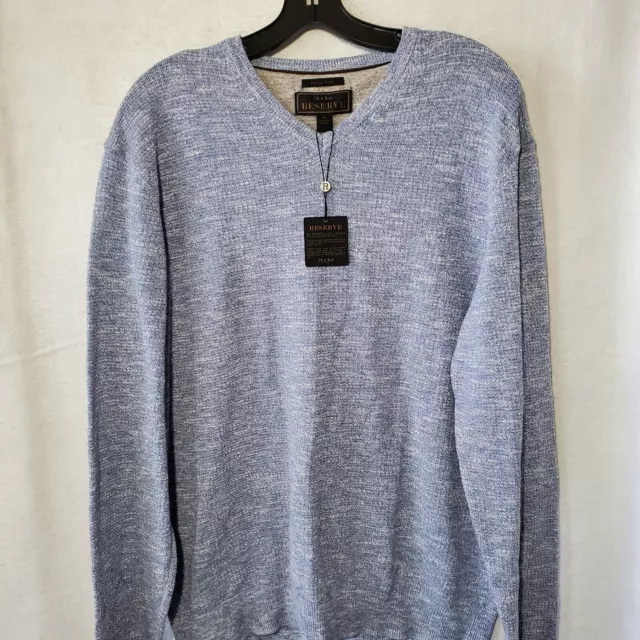 Jos A Bank Sweater Reserve Men’s V-Neck Blue Italian Yarn Cotton Linen Sz XL NWT