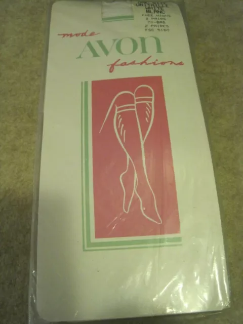 RARE Vintage Knee Highs AVON FASHIONS White One Size Nylon Socks SEALED 2 Pair