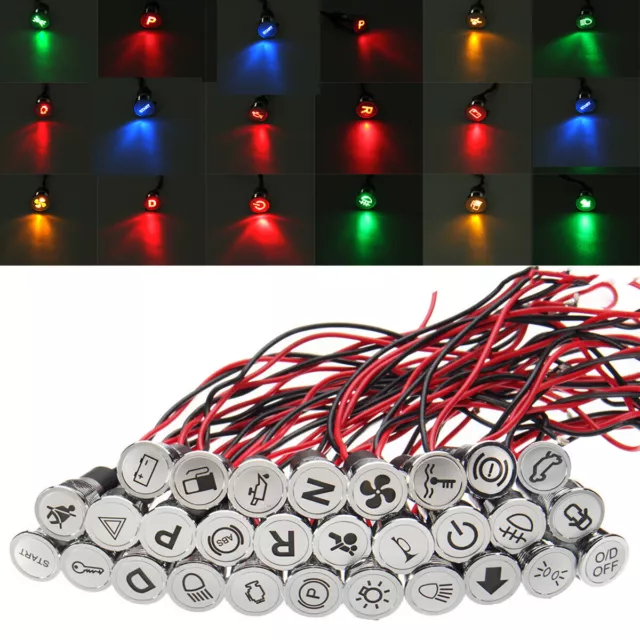 10mm Metal LED Dash Pilot Panel Indicator Warning Light Lamp 12-36V Car Boat Van
