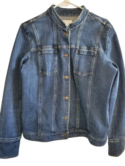 Charter Club Jean Jacket Size Large Womens Blue Denim Jacket Stretch, Pockets