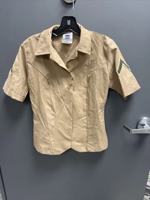 USMC Womens Khaki Short Sleeve Charlie Blouse Private Sz L  S/S