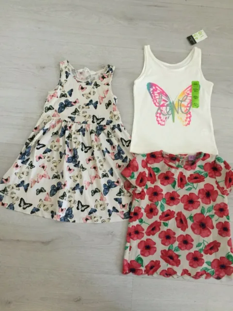 Girls Bundle Including Dress, Top & Bnwt Vest Age 4 5 6 Butterfly Sparkly Floral