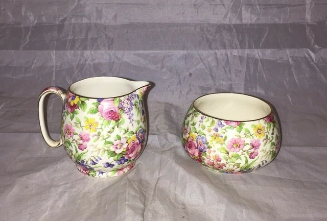 Royal Winton Grimwades Chintz Countess Open Sugar & Creamer Summertime 3