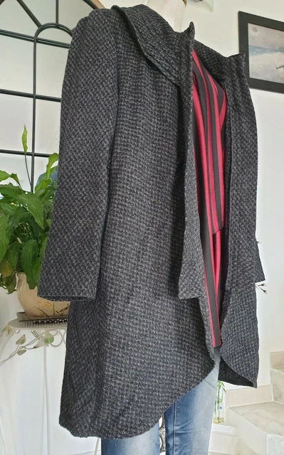 Manteau Long Zara Beige Marron à Franges - Veste Femme Taille S - Occasion Très Bon État