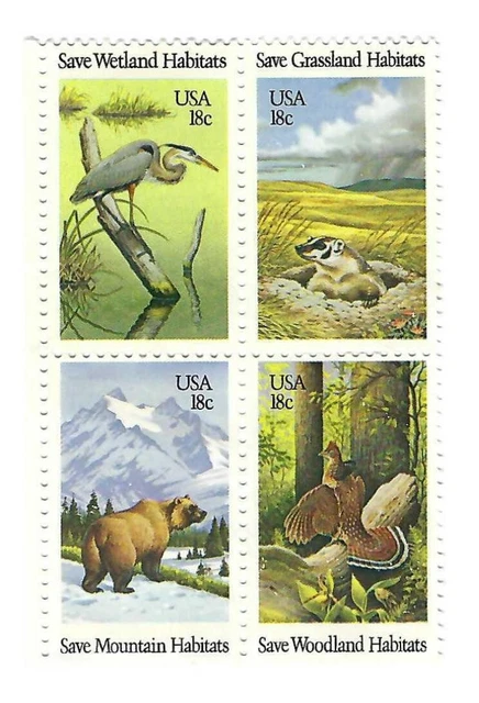 STAMP US SCOTT 1924a "Save Wildlife Habitats" 18 CENT 1981 MNH BLOCK OF 4