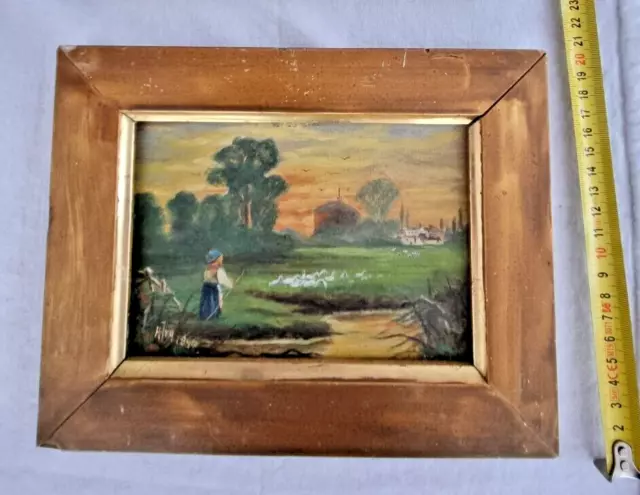 Small antique VINTAGE landscape - OIL Painting - Signed 1894