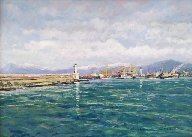 Scène de Port Italien en Hiver Paysage Marin Peinture Huile Contemporaine signée