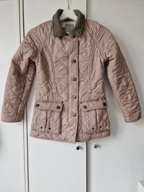 Next Girls Pink Quilted Jacket Size 11-12 Yrs Collared Zip Snap Closure