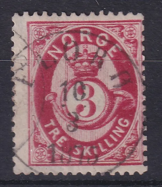 Norwegen 1872 Freimarke Posthorn 3 Sk. karmin Mi.-Nr. 18b gestempelt