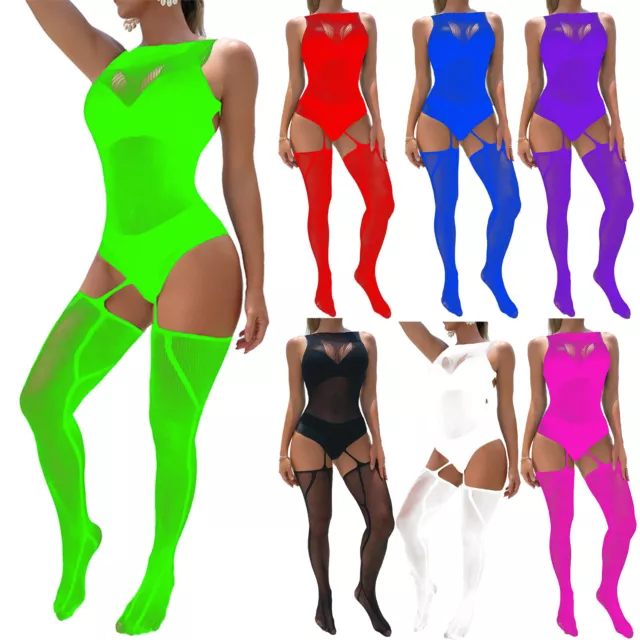 Body Donna Prospettiva Sexy Abbigliamento Da Notte Calze Alte Coscia Piantina Lingerie
