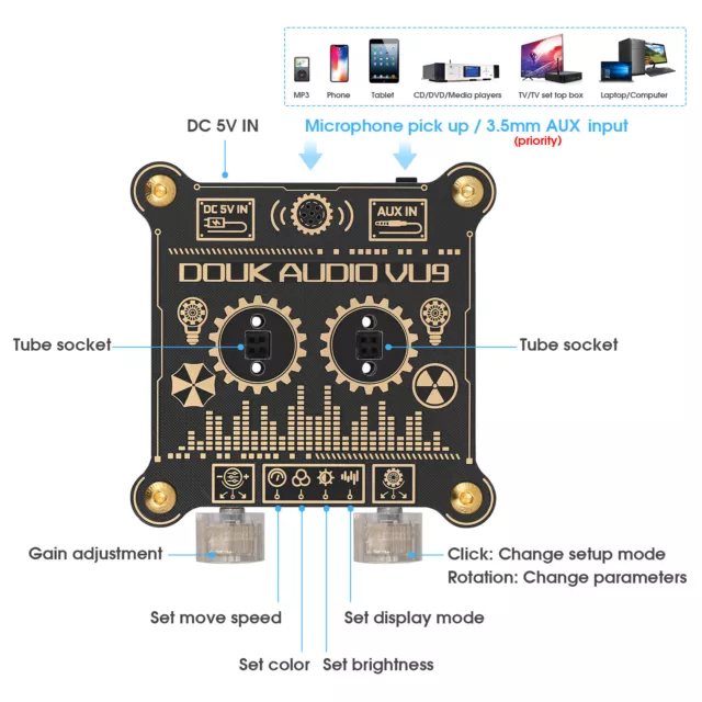 Douk Audio VU9 Modern Pixie Tube Sound Level Meter MIC Music Spectrum Analyzer 3