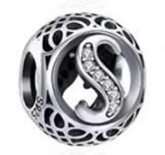 New Pandora Vintage Sterling Silver Authentic Letter S Charm Bead