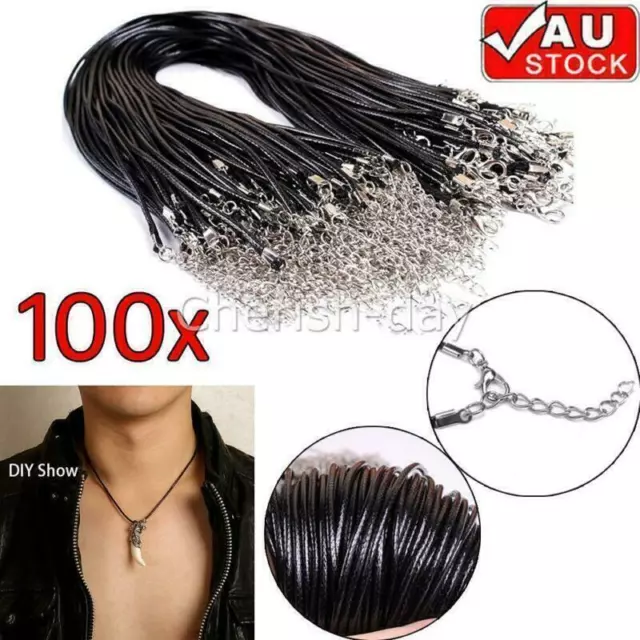 HOT 100X/SET Black Craft Cord Rope Lobster Clasp Jewelry Pendant Necklace DIY AU