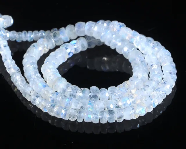 Beautiful Natural White Rainbow Bracelet, Blue Fire Moonstone Faceted Bracelet,