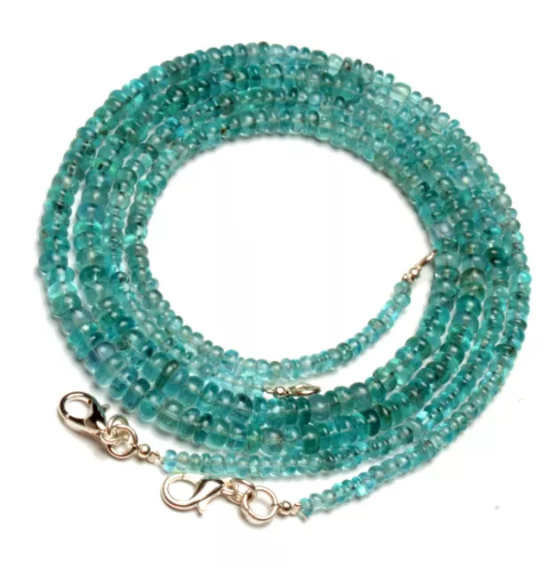 Natural Gem Ocean Green Apatite 3 to 5 mm  Smooth Rondelle Bead Necklace 17.5"