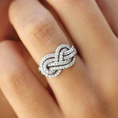 925 Silver Filled Cubic Zircon Ring Women Elegant Jewelry Wedding Gift Sz 6-10