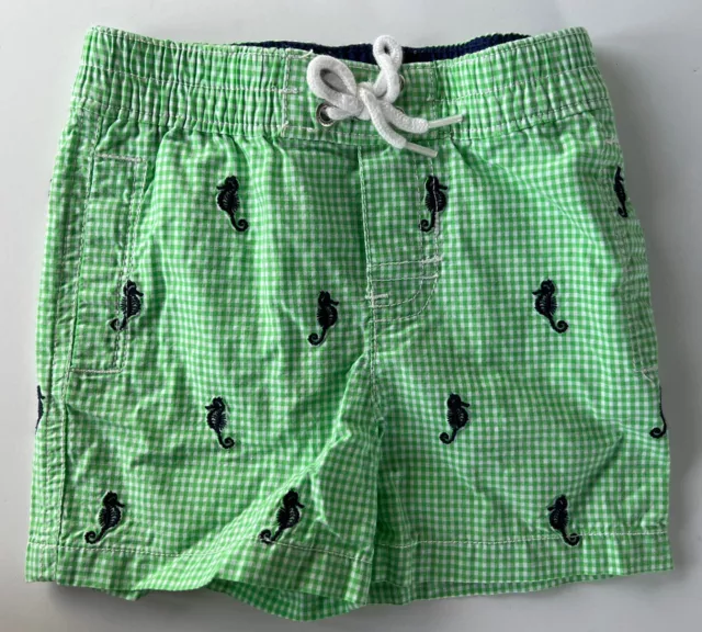 Ralph Lauren Infants Baby Sz 6 Months Green White Check Seahorses Shorts