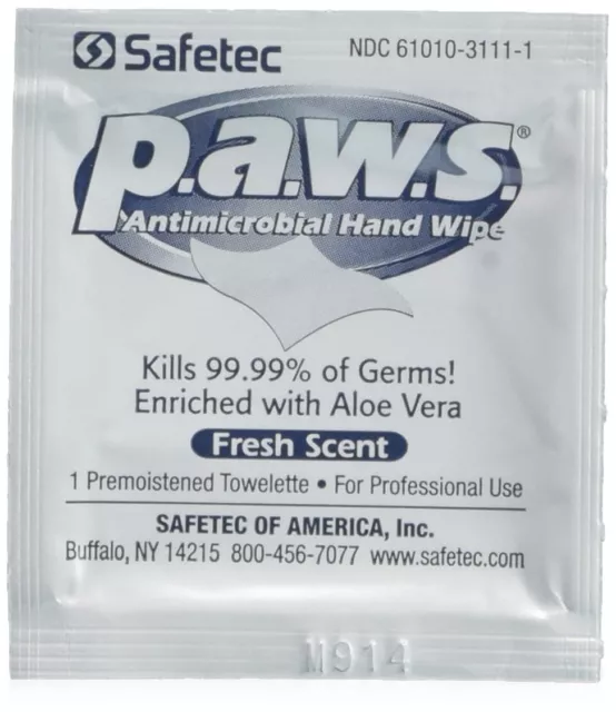 Limpiador de manos desinfectante antimicrobiano Paws 100/caja de Safetec