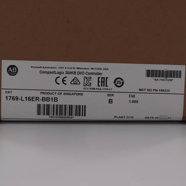 Allen-Bradley 1769-L16ER-BB1B CompactLogix 384KB DI/O Controller Factory Sealed 3