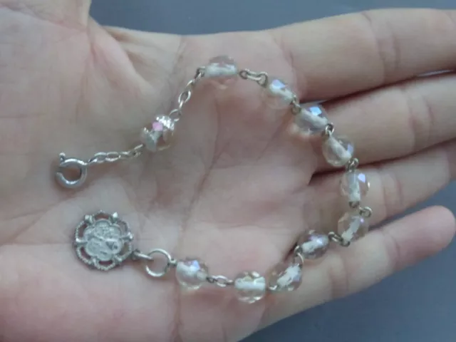 bracelet religieux dizainier ancien argent poinçon charançon cristal 8,50cm 8gr