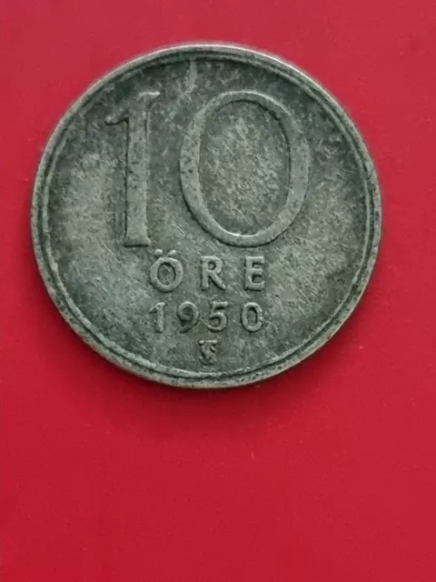 1950 Sweden 10 Ore Silver Coin