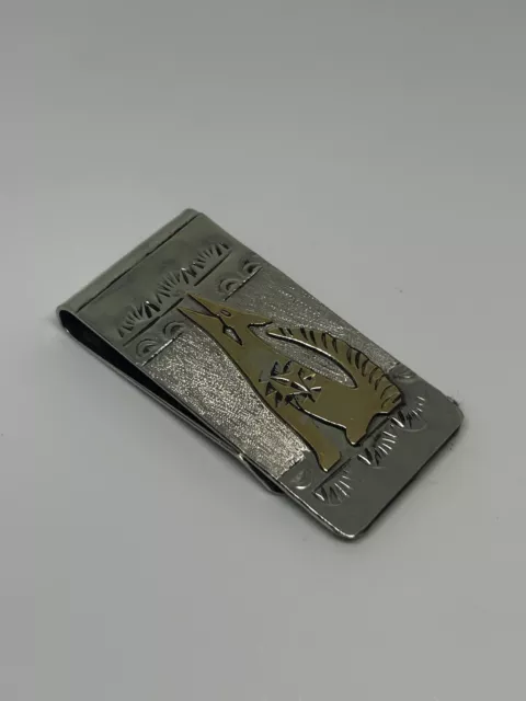 Navajo Wolf Sterling Silver 12Kg Gold Filled Money Clip By Genevieve