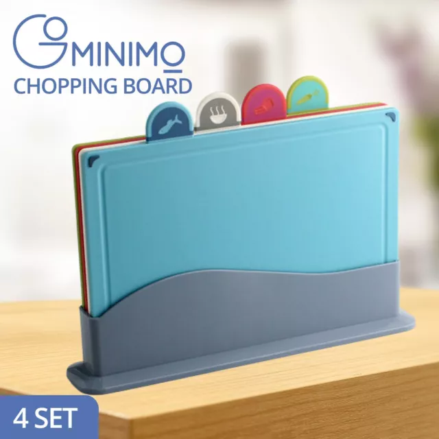 Gominimo 4pcs Coloured Chopping Board Set with Colour Coded Index and Stand