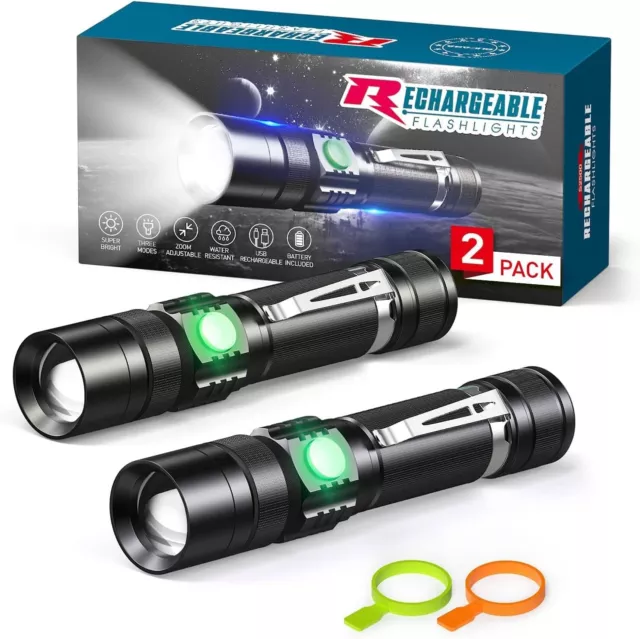 NEEMO 2 PCS Lampe Torche USB Rechargeable, Aluminium Ultra Puissante LED IP65 Ét