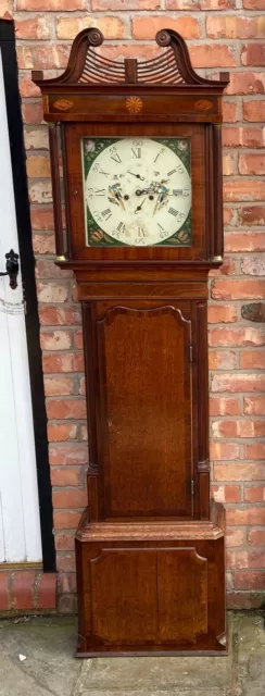 Antique 8 Day Oak & Mahogany Longcase Grandfather Clock LEIGH NEWTON