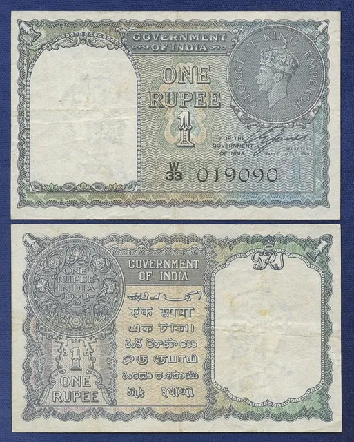 India 1 Rupee 1940 King George Vi Prefix W33 Very Fine