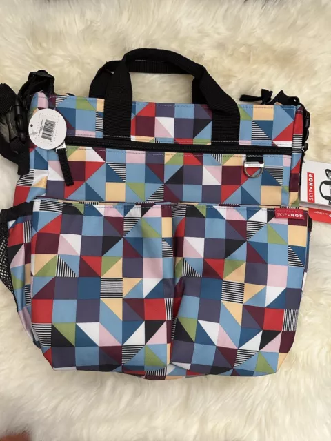 Skip Hop Multicolor Geometric Print Large Multi Pocket Fabric Diaper Bag