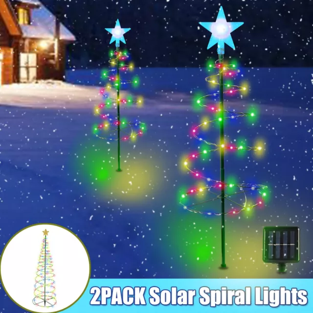 2PCS Solar Christmas Tree Lights Lighted Spiral Lights Outdoor Garden Xmas Decor