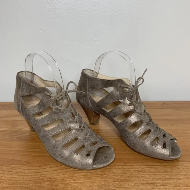 Paul Green Size 6 US (AUS 4.5) Lace Up Open Toe Gladiator Shimmer Taupe Heels