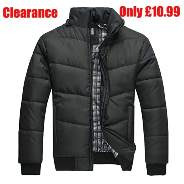 Clearance Winter Men's Black Puffer Jacket Warm Overcoat Outwear Padded Coat UK