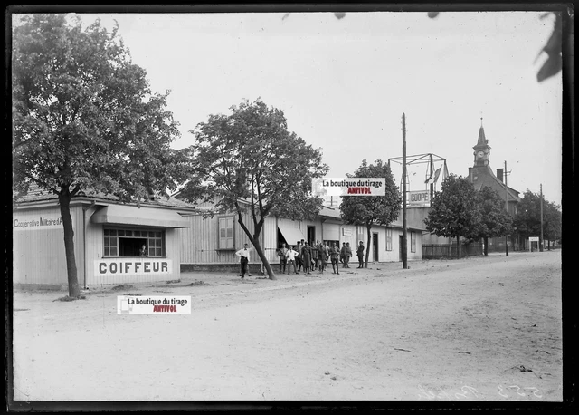 13x18cm Military Camp Bitche Negative Black & White Antique Photo Glass Plate